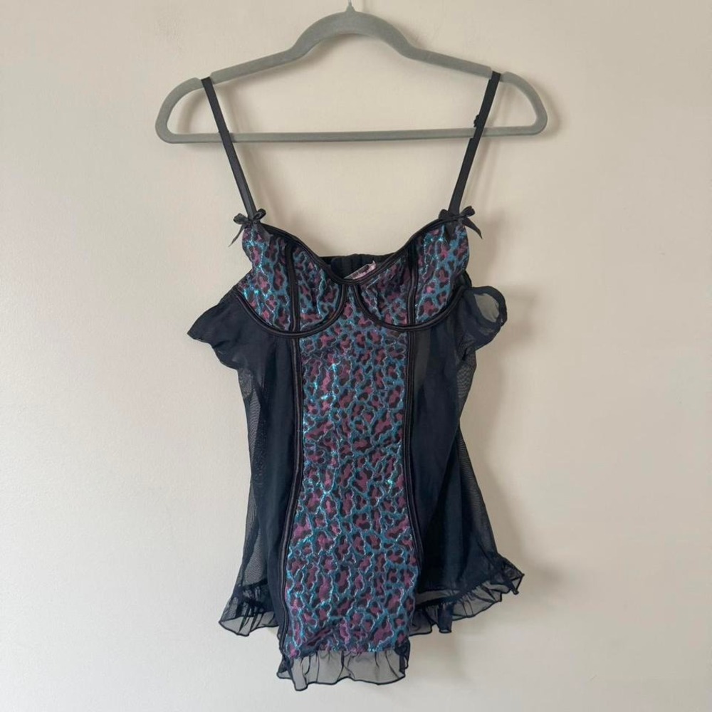 Y2K Leopard Corset Top Black‎ Blue Pink